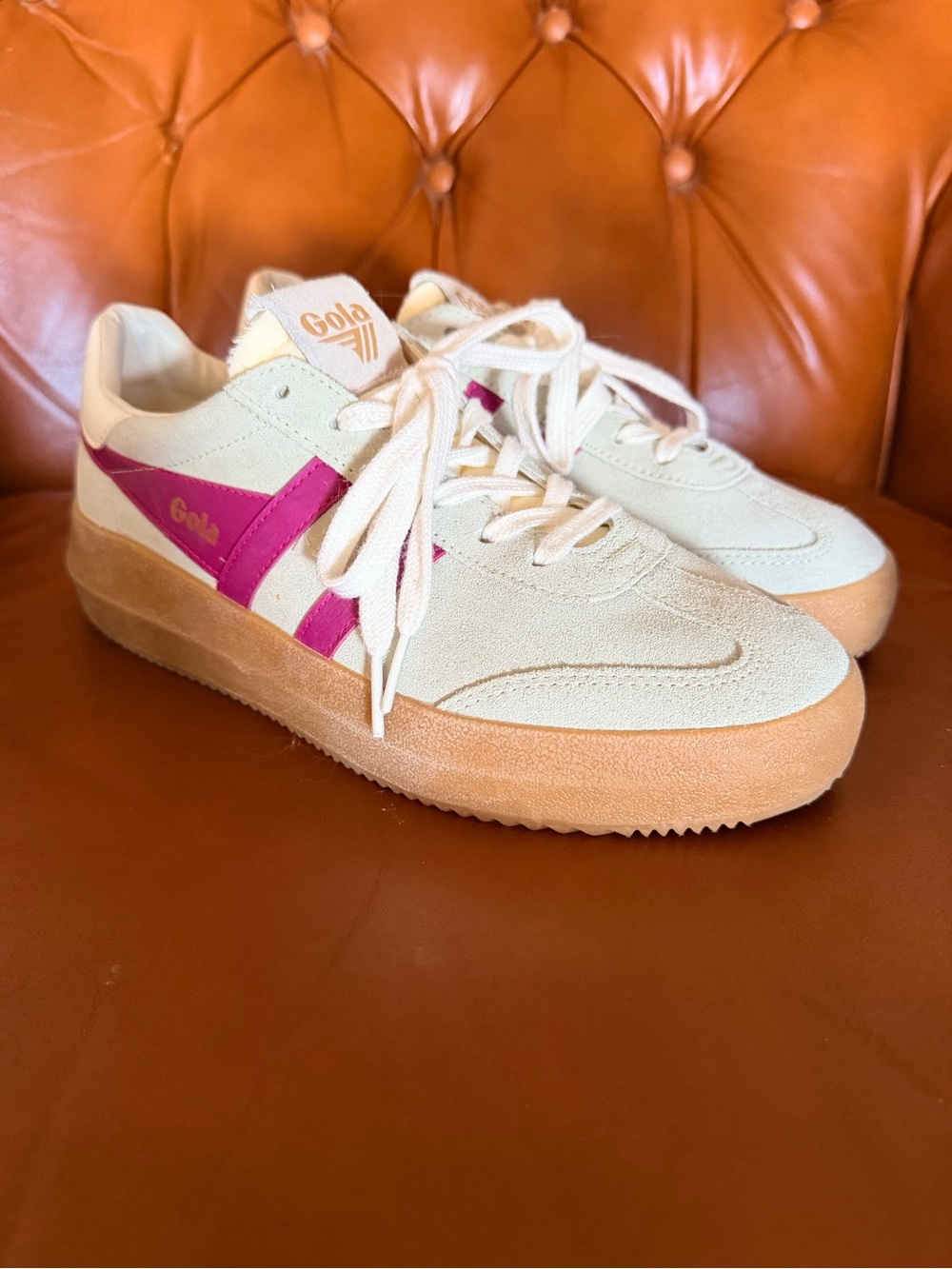 Gola Cream Suede Sneakers with Pink Side Stripe